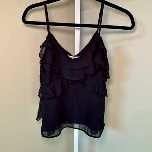 Abercrombie & Fitch Womens Black Tiered Ruffle Camisole V-Neck Crepe Top Size XS